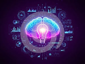 Illuminated brain with data visualizations