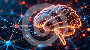 Illuminated brain with interconnected neural pathways