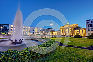 The illuminated Brandenburg Gate in Berlin