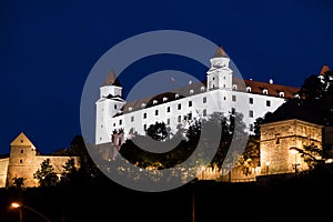 Illuminated Bratislava Castle in night