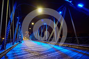 Illuminated Bridge at Night with Urban Skyline, Fort Wayne