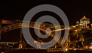 Illuminated bridge in Porto