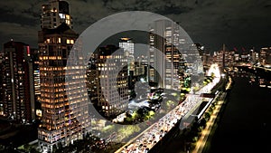 Illuminated Buildings At Night City In Sao Paulo Brazil.
