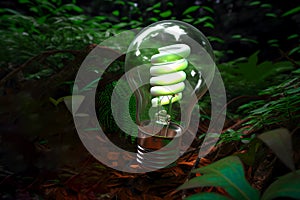 Illuminated bulb in midst of natural environment