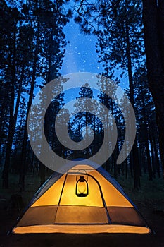 Illuminated Camping Tent Under Stars