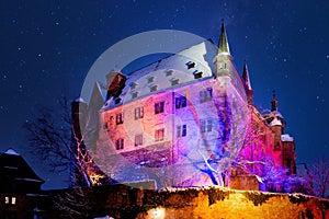 Illuminated castle of Marburg at Christmastime, Germany