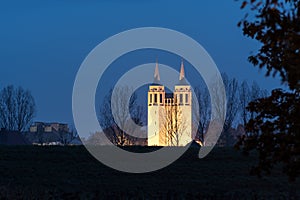 Illuminated castle in Opole, Poland at night