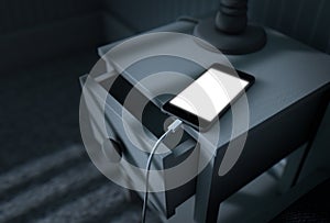 Illuminated Cellphone Next To Bed
