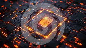 High-Tech Circuit Board with Glowing Processor