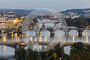 The illuminated Charles Bridge at Prague