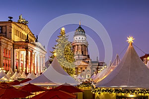 The illuminated Christas Market at the Gendarmenamarkt square in Berlin, Germany