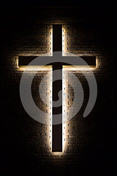 Illuminated Christian Cross In Vertical Orientation