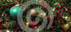 Illuminated Christmas Tree Banner Background In Panoramic Orientation
