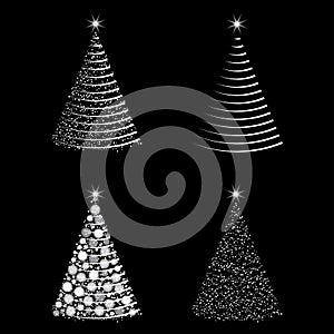 Illuminated christmas tree set. Glowing fir tree with christmas lights collection. Abstract holiday symbol with lights effect.