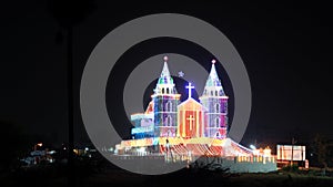 Illuminated church during Christmas time near Vijayawada,India