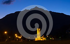 Illuminated church Romanesque church of Sant Climent de Taull at night in Lleida