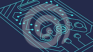 Illuminated circuit board pattern with glowing nodes, future tech and data flow vector design Generative AI