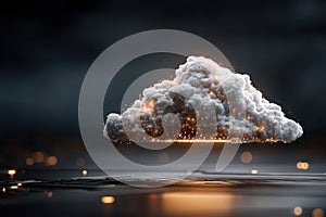 Illuminated cloud symbolizing data and technology in a futuristic digital setting