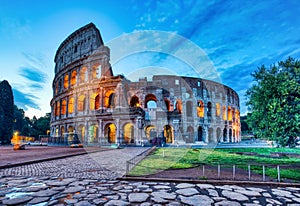 Illuminated Colosseum at Dusk, Rome