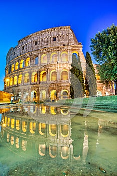 Illuminated Colosseum at Dusk, Rome