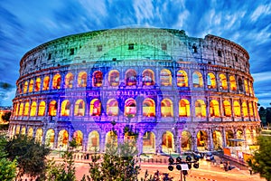 Illuminated Colosseum at Dusk, Rome