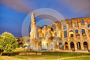 Illuminated Colosseum at Dusk, Rome