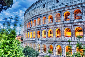 Illuminated Colosseum at Dusk, Rome