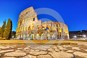 Illuminated Colosseum at Dusk, Rome
