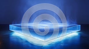 Illuminated Cube Contains Still Blue Water