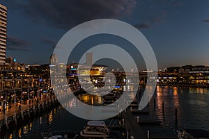 The illuminated Darling Harbour at night