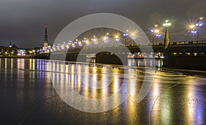 Illuminated Daugava In Riga