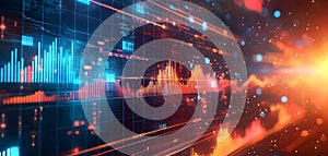 Illuminated Digital Data Visualization Showcasing Dynamic Trends and Multiple Data Patterns