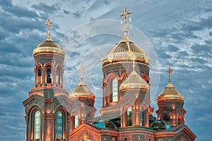 Illuminated Domes of the Resurrection Cathedral in Twilight