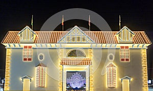 Illuminated doorway for the 2022 Colombine festivities, which recreates one of the 274 homes in the Reina Victoria photo