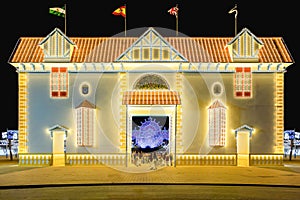 Illuminated doorway for the 2022 Colombine festivities, which recreates one of the 274 homes in the Reina Victoria neighborhood, photo