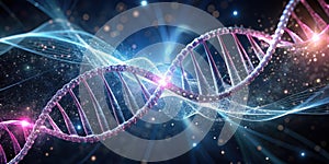 Illuminated double helix a microscopic exploration of genetic code and cellular structure. Generative AI