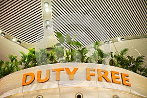Illuminated duty free sign in airport
