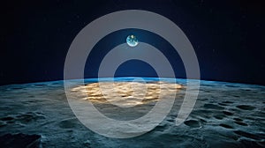 Illuminated Earth Viewed from Lunar Surface.