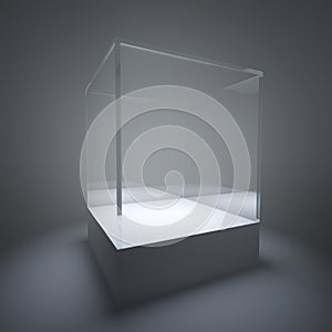 Illuminated empty glass showcase