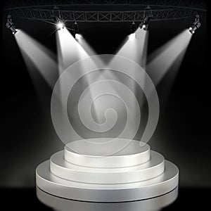 Illuminated empty stage podium