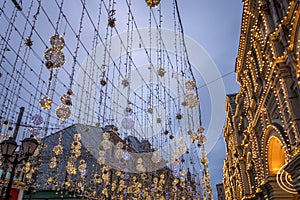 Illuminated facade of GUM Department store on the Red Square