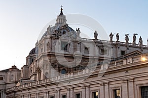 Rome - Scenic view on the illuminated facade of the Saint Peter Basilica in the Vatican City, Rome, Italy