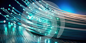 Illuminated fiber optics a network of glowing strands representing high-speed data transmission and connectivity. Generative AI