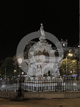 Illuminated Flora Fountain by night