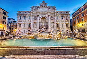 Illuminated Fontana Di Trevi, Trevi Fountain at Dusk, Rome photo