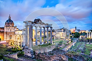 Illuminated Forum Romanum at Dusk, Rome