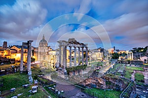 Illuminated Forum Romanum at Dusk, Rome