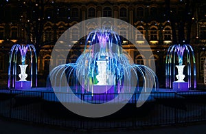 Illuminated fountain, festive decoration of the city