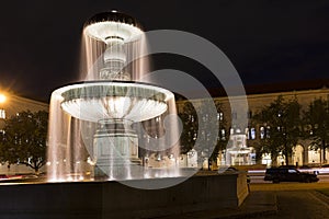 Illuminated fountain in Munich, Germany