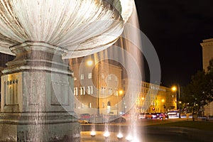 Illuminated fountain in Munich, Germany